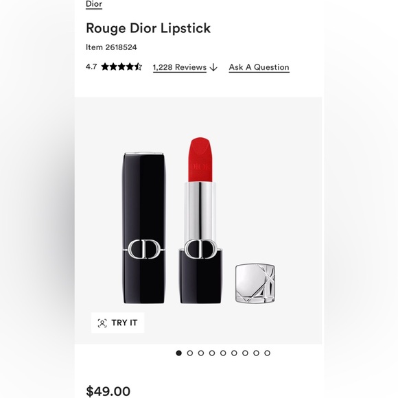 Dior Rouge Dior Lipstick 999 Velvet Red - NEW! MSRP $49 - Picture 2 of 3